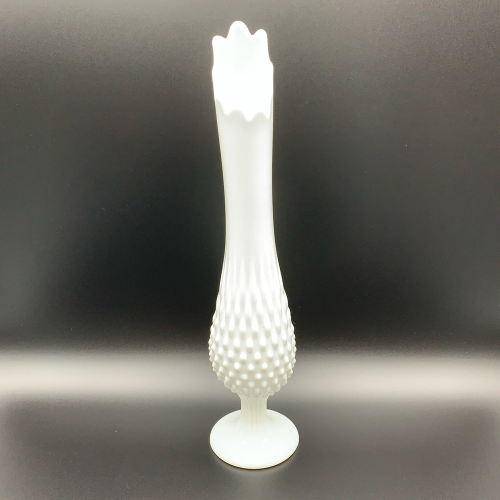 Fenton Hobnail Stretch Swung Milk Glass Vase MCM